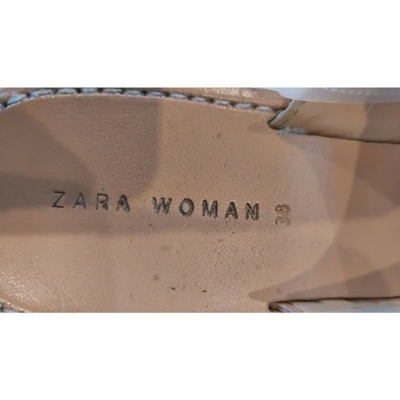 ZARA Jute Esprilladrez Wedge Sandals WITH CROSSOVER STRAPS  GOLD SZ US 7 / UE 38