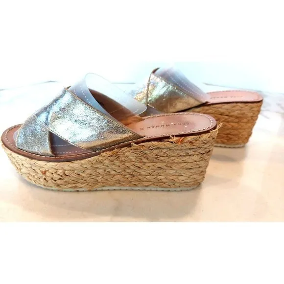 ZARA Jute Esprilladrez Wedge Sandals WITH CROSSOVER STRAPS  GOLD SZ US 7 / UE 38