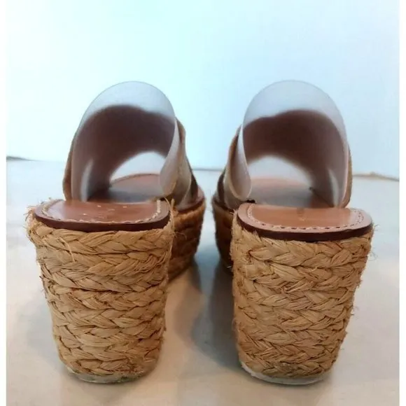 ZARA Jute Esprilladrez Wedge Sandals WITH CROSSOVER STRAPS  GOLD SZ US 7 / UE 38