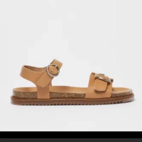 Zara kids light brown leather sandals with buckle NWT