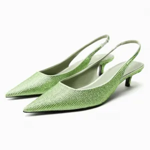 ZARA Leather Rhinestone Slingbacks - Price Firm