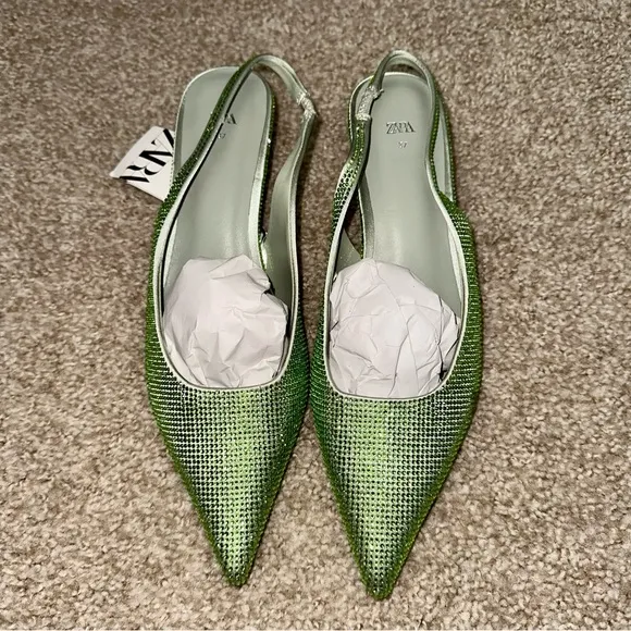 ZARA Leather Rhinestone Slingbacks - Price Firm