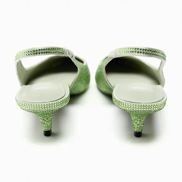 ZARA Leather Rhinestone Slingbacks - Price Firm