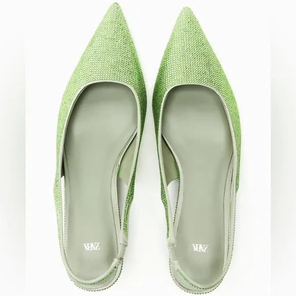 ZARA Leather Rhinestone Slingbacks - Price Firm