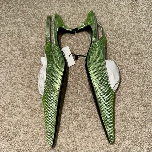 ZARA Leather Rhinestone Slingbacks - Price Firm