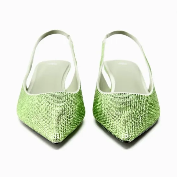 ZARA Leather Rhinestone Slingbacks - Price Firm