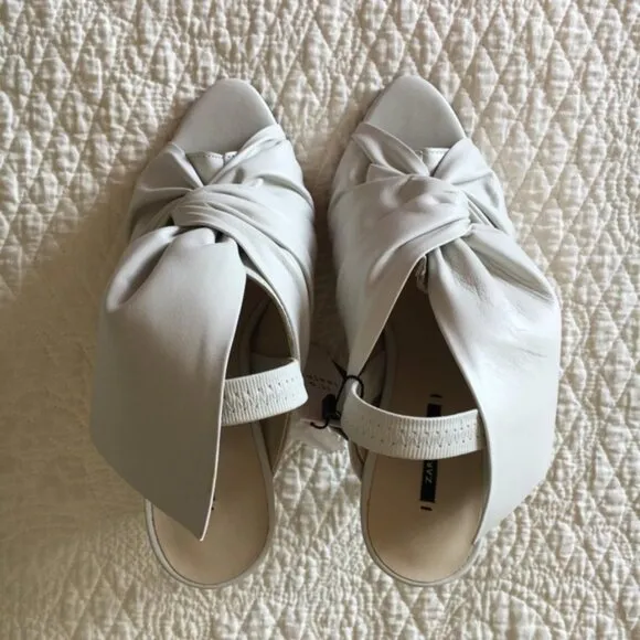Zara Leather Sandals Heels with Bow