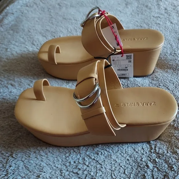 Zara Leather Wedge Sandals Sz-10