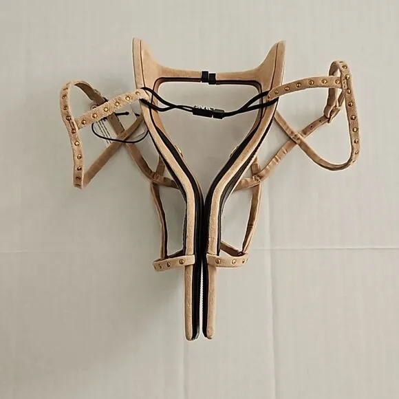 ZARA LIMITED EDITION STUDDED KITTEN HEEL SUEDE SANDALS 6.5 NWT