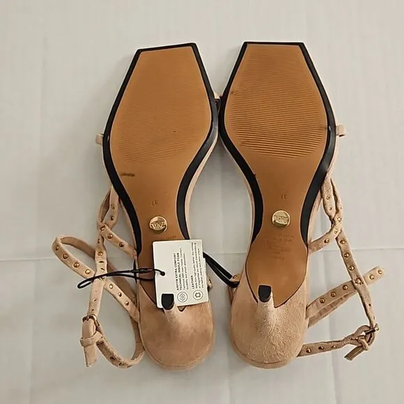 ZARA LIMITED EDITION STUDDED KITTEN HEEL SUEDE SANDALS 6.5 NWT