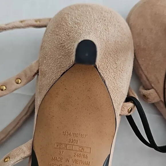 ZARA LIMITED EDITION STUDDED KITTEN HEEL SUEDE SANDALS 6.5 NWT