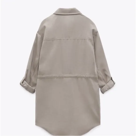 Zara NWT lapel collar overshirt button mini dress adjustable drawstring waist