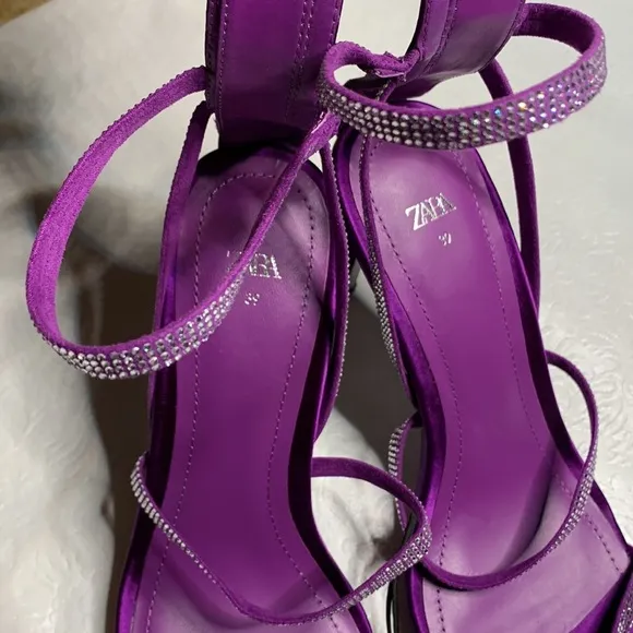 Zara Purple Gladiator Heeled Sandals with Rhinestones