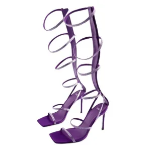 Zara Purple Gladiator Heeled Sandals with Rhinestones