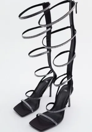 ZARA rhinestones strap high heel sandals
