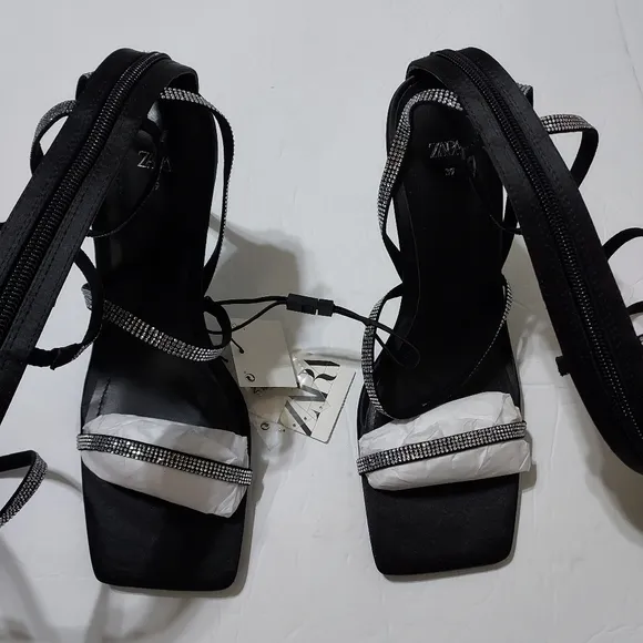 ZARA rhinestones strap high heel sandals