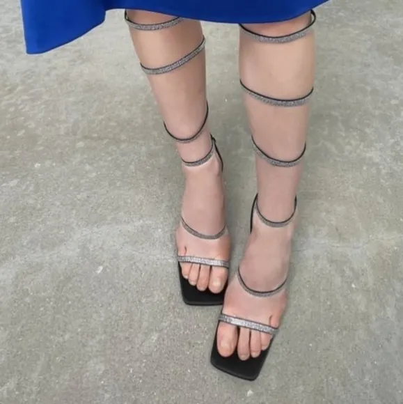 ZARA rhinestones strap high heel sandals