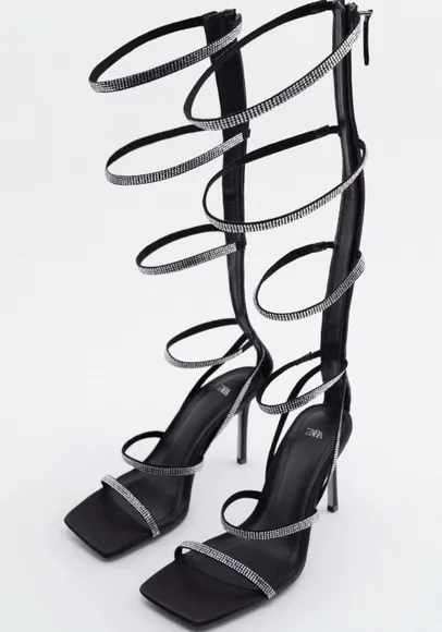 ZARA rhinestones strap high heel sandals