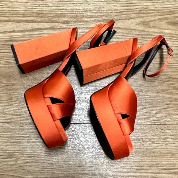 ZARA round toe Block Heels Platform orange Sandals