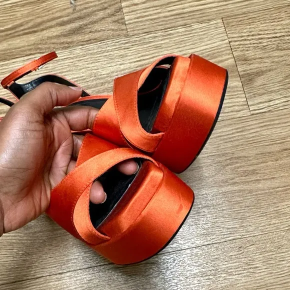 ZARA round toe Block Heels Platform orange Sandals