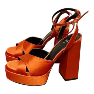 ZARA round toe Block Heels Platform orange Sandals