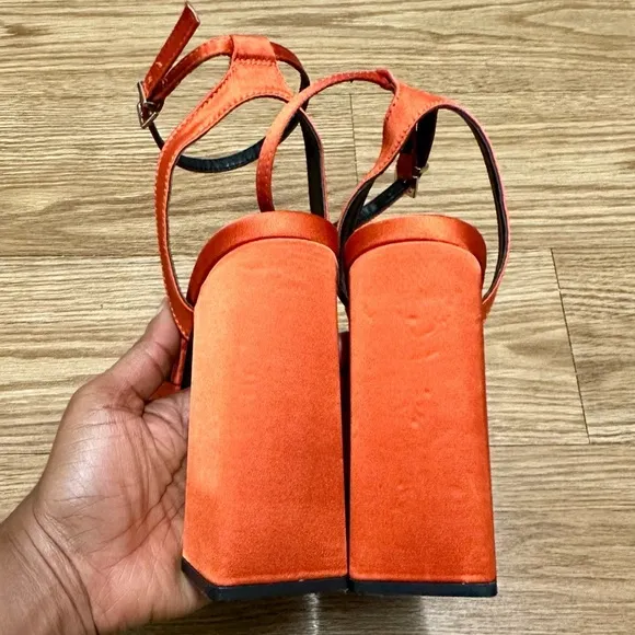 ZARA round toe Block Heels Platform orange Sandals