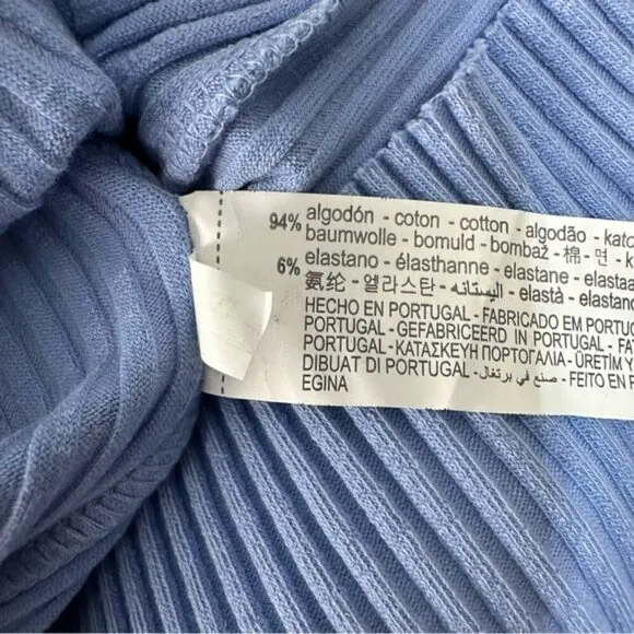 Zara Sky Blue Ribbed Mini Dress with Knot Detail Sz Large