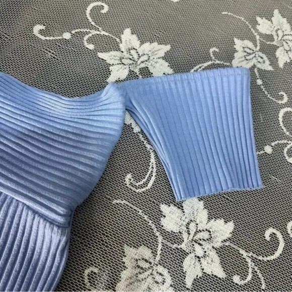Zara Sky Blue Ribbed Mini Dress with Knot Detail Sz Large