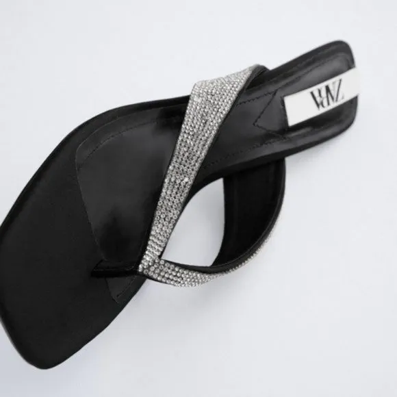 ZARA Sparkly Rhinestone Heeled Square Toe Sandals