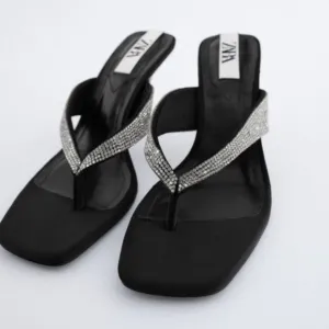 ZARA Sparkly Rhinestone Heeled Square Toe Sandals