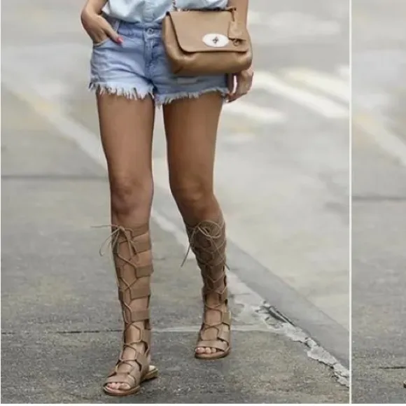 ZARA TAUPE LEATHER GLADIATOR ROMAN SANDALS size 37