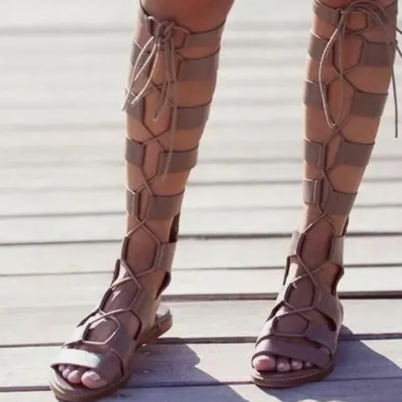 ZARA TAUPE LEATHER GLADIATOR ROMAN SANDALS size 37