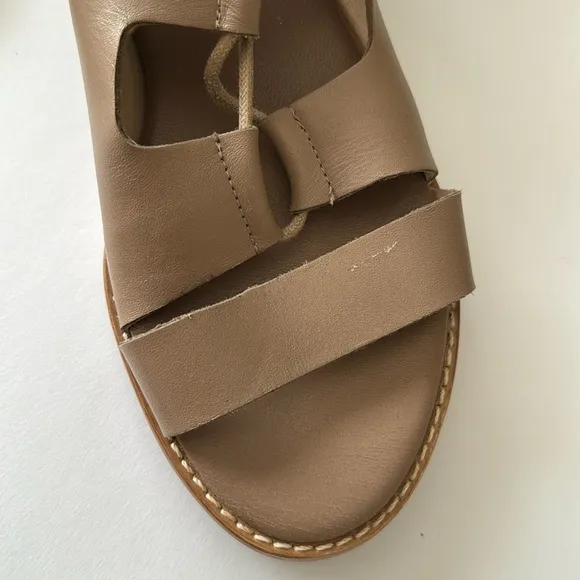 ZARA TAUPE LEATHER GLADIATOR ROMAN SANDALS size 37