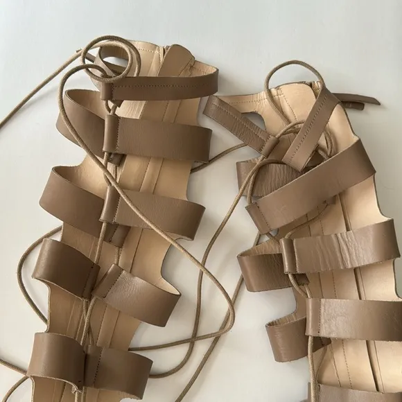 ZARA TAUPE LEATHER GLADIATOR ROMAN SANDALS size 37