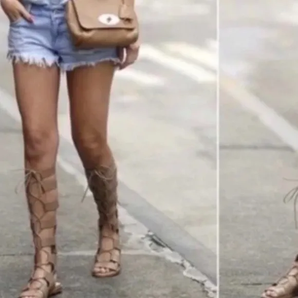 ZARA TAUPE LEATHER GLADIATOR ROMAN SANDALS size 37