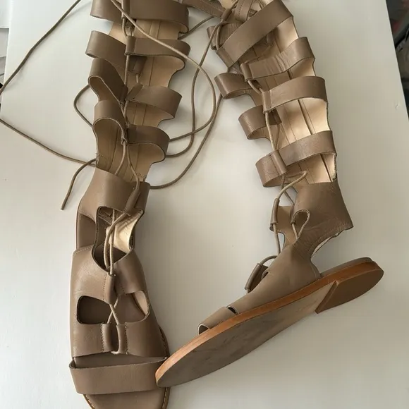 ZARA TAUPE LEATHER GLADIATOR ROMAN SANDALS size 37