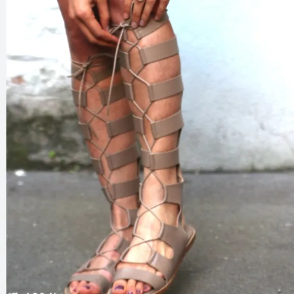 ZARA TAUPE LEATHER GLADIATOR ROMAN SANDALS size 37