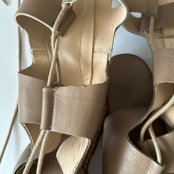 ZARA TAUPE LEATHER GLADIATOR ROMAN SANDALS size 37