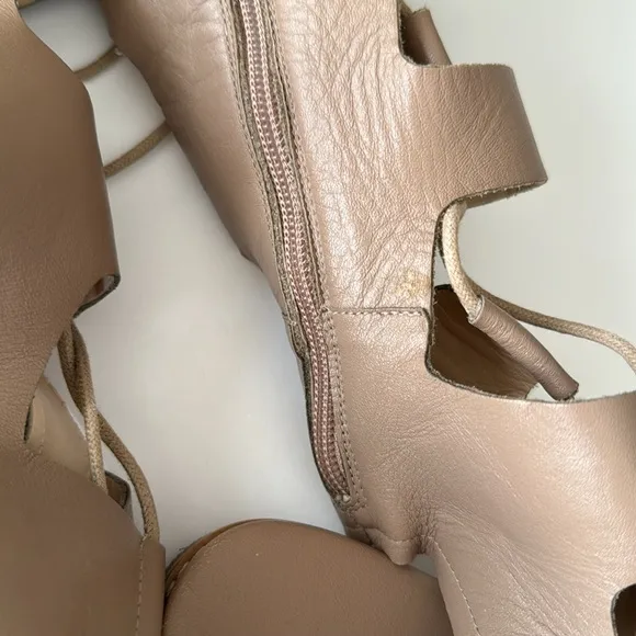 ZARA TAUPE LEATHER GLADIATOR ROMAN SANDALS size 37