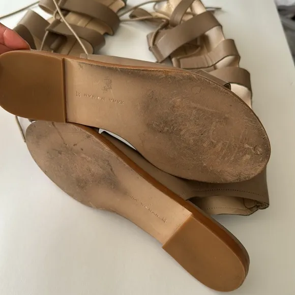 ZARA TAUPE LEATHER GLADIATOR ROMAN SANDALS size 37