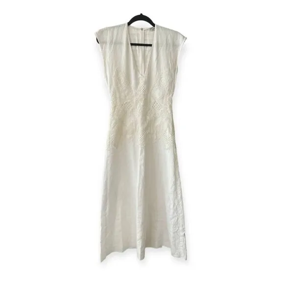 Zara white Linen &amp; Lace Sleeveless Maxi White Dress - Size XS