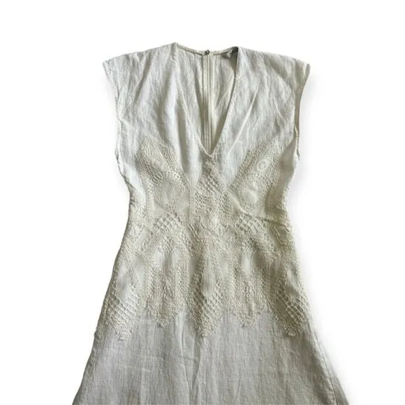 Zara white Linen &amp; Lace Sleeveless Maxi White Dress - Size XS