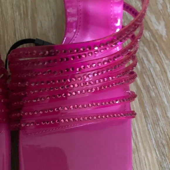 Zara Women’s Pink Rhinestone Vinyl High Heel Sandals