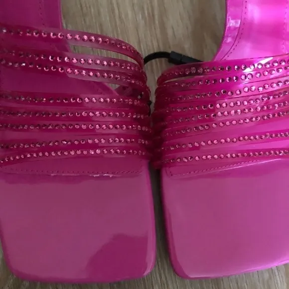 Zara Women’s Pink Rhinestone Vinyl High Heel Sandals