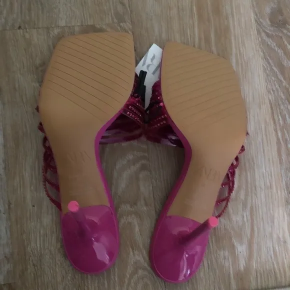 Zara Women’s Pink Rhinestone Vinyl High Heel Sandals