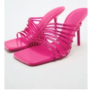 Zara Women’s Pink Rhinestone Vinyl High Heel Sandals