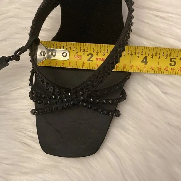 Zara Black Satin Effect Rhinestones Heeled Sandals Shoes