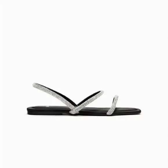 ZARA RHINESTONE FLAT SANDALS
