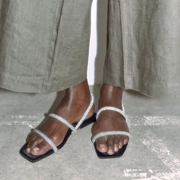 ZARA RHINESTONE FLAT SANDALS