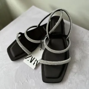 ZARA RHINESTONE FLAT SANDALS
